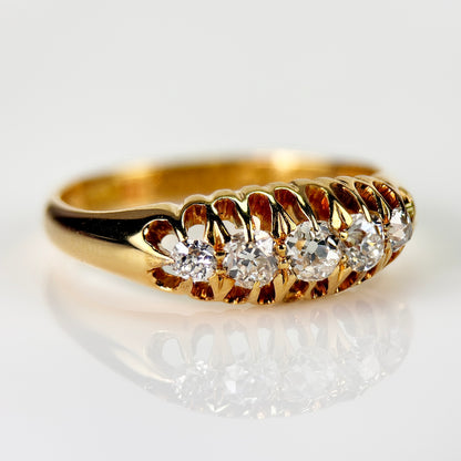 18ct Gold 0.40CT Antique Fully Hallmarked Old Cut Diamond Five Stone Ring Size N