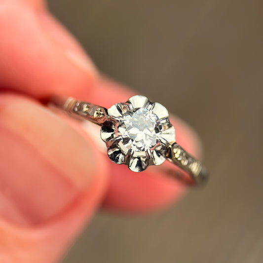 18ct gold French Art Deco 0.275ct Old Cut Diamond Solitaire buttercup ring