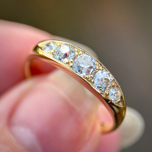 18ct Gold Antique 0.80ct Old Cut Diamond Five Stone Half Hoop Ring Size N