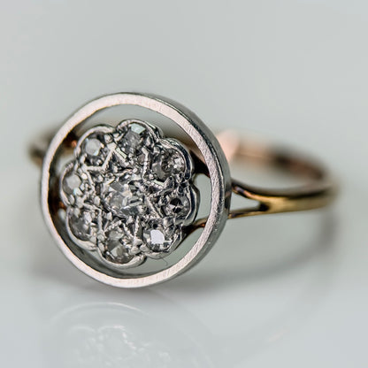 15ct Gold Antique Art deco Old Cut Diamond 9 Stone cluster daisy Ring