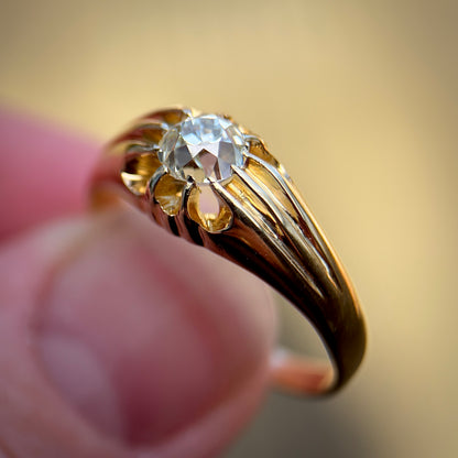 18ct Gold Antique Fully Hallmarked 0.625ct Old Cut Diamond gypsy Ring