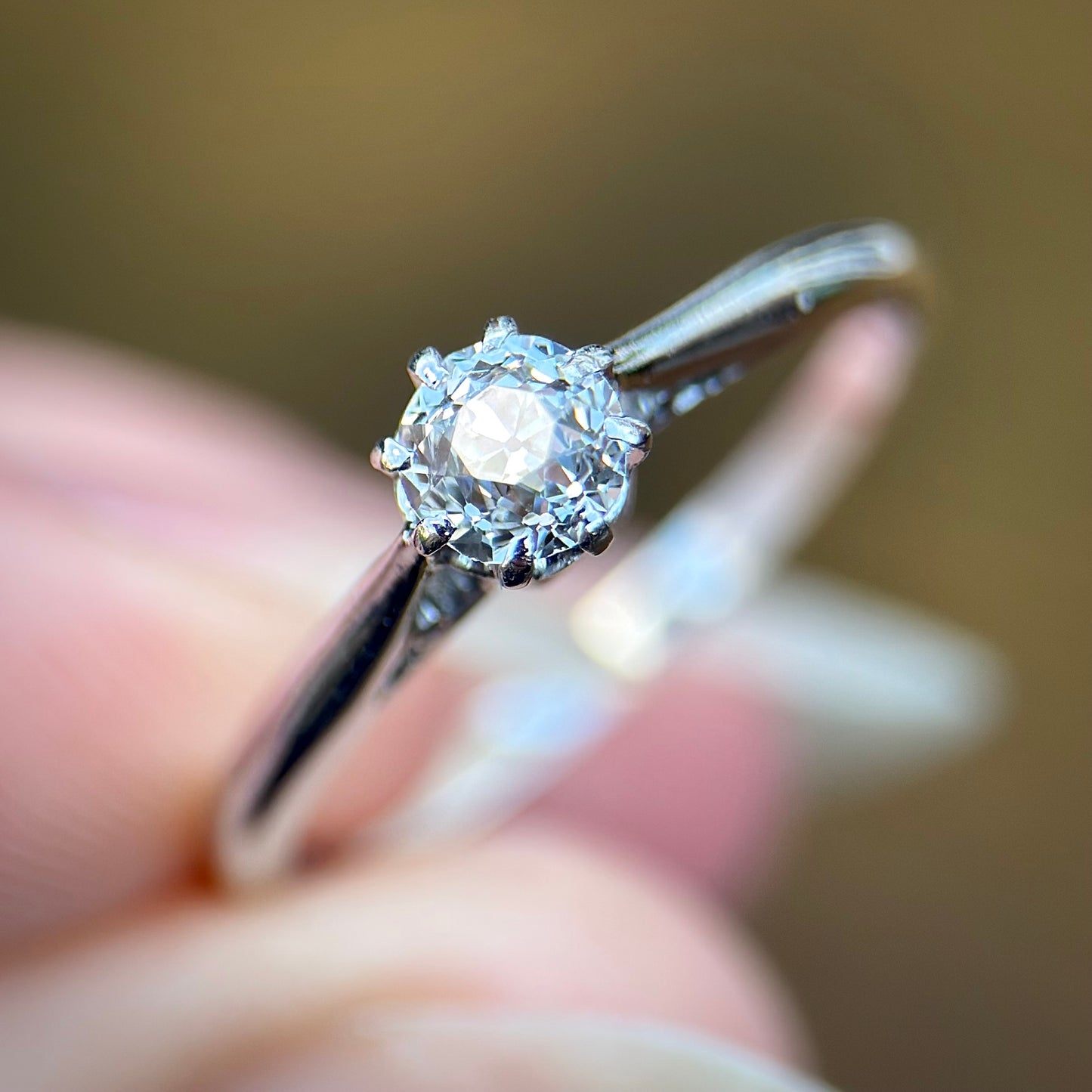 Antique Art Deco Platinum 0.375ct Old Cut Diamond Solitaire Engagement Ring