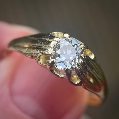 18ct gold Antique 0.80ct Old Cut Diamond Solitaire Gypsy Ring