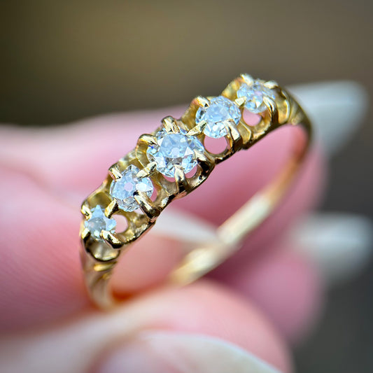 18ct Gold Antique 0.65ct Old Cut Diamond Five Stone Half Hoop Ring