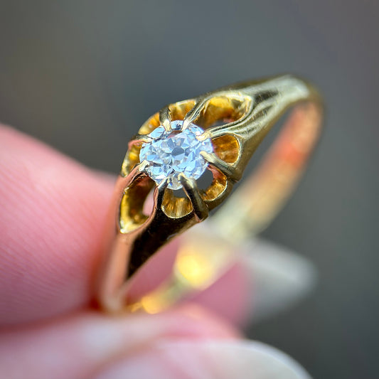 18ct Gold Antique Fully Hallmarked 0.30ct Old Cut Diamond gypsy Ring