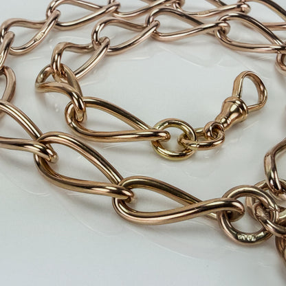 Antique 9ct Rose Gold 17.5" twisted oval Watch Albert Chain 56 grams solid heavy