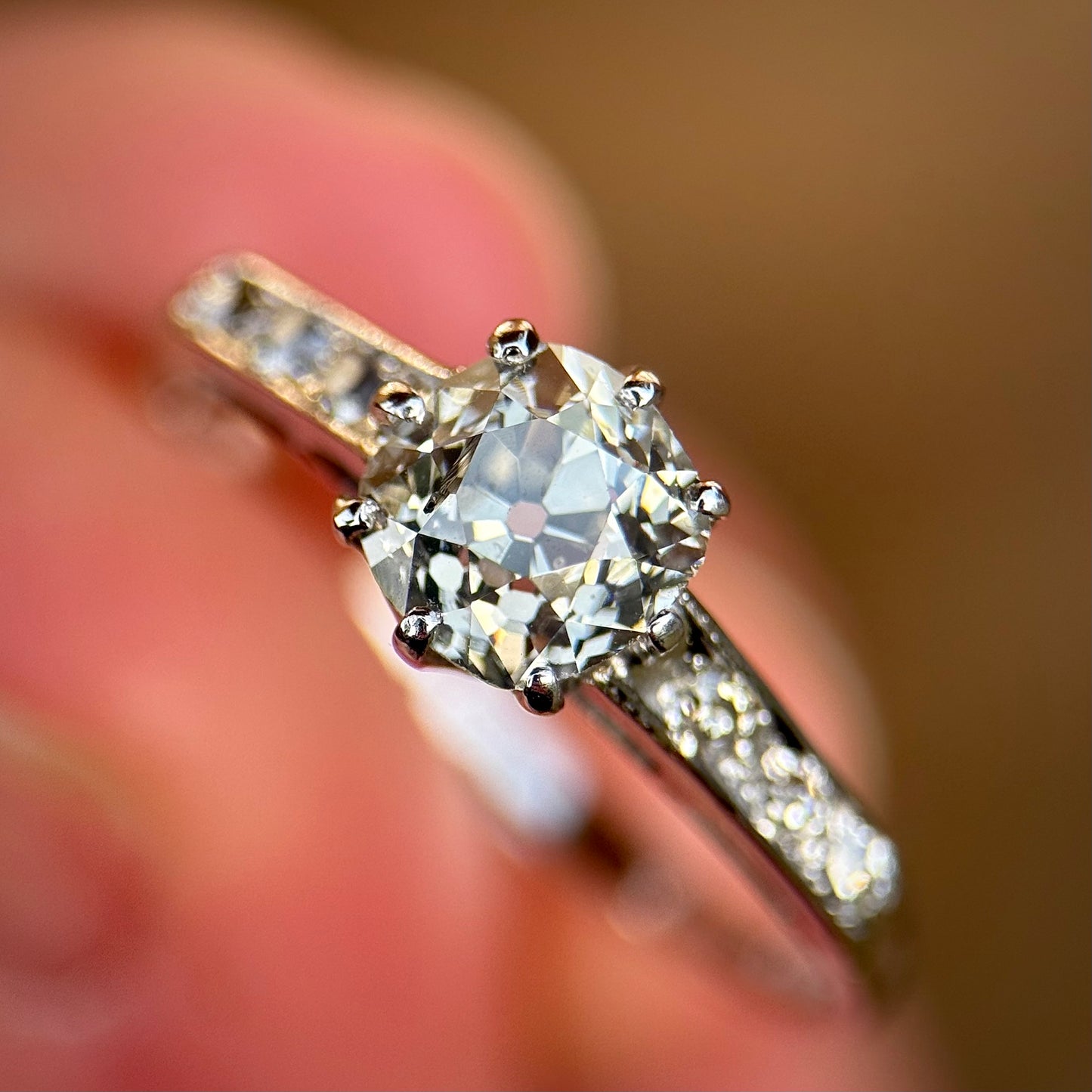 18ct White Gold 1.25ct Old Mine Cut Diamond Solitaire Engagement Ring
