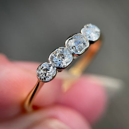 18ct Gold & Platinum Antique 0.60ct Old Cut Diamond 4 Stone Ring Size P