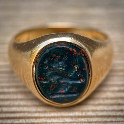 *RESERVED* + RESIZE to J 1/2 UK 18ct Gold Antique Victorian Lion Intaglio Solitaire Signet Ring HEAVY 9.3g