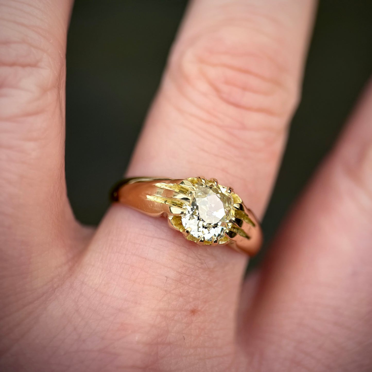 18ct Gold Antique Fully Hallmarked 1.21ct Old Cut Diamond gypsy Ring