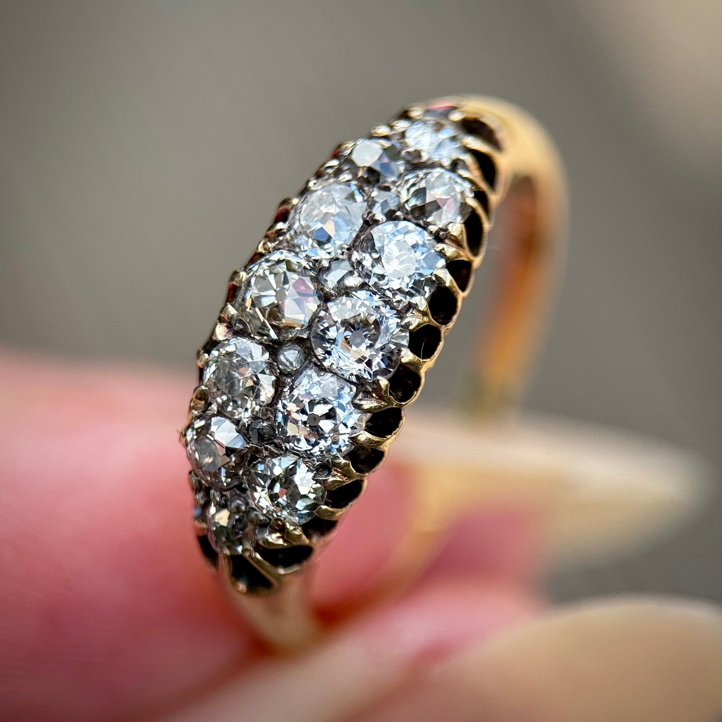 18ct Gold Antique Victorian 1.00ct Old Cut Diamond double two row boat Ring