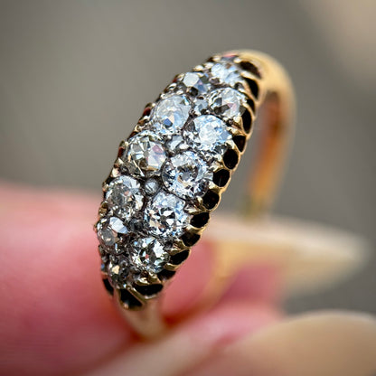 18ct Gold Antique Victorian 1.00ct Old Cut Diamond double two row boat Ring