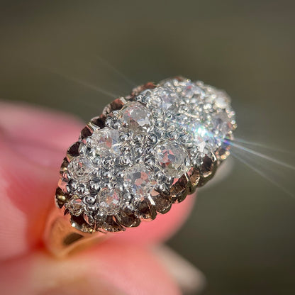 18ct Gold Antique Victorian 1.20ct Old Cut Diamond double two row boat Ring