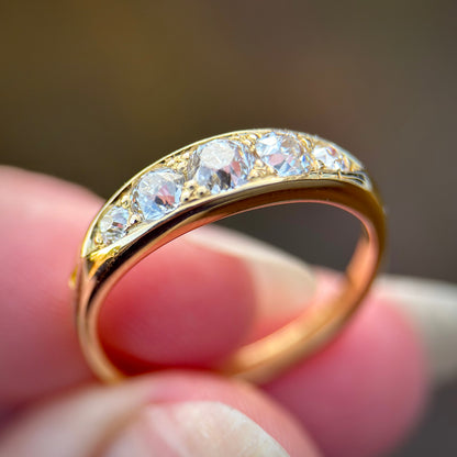18ct Gold Antique 0.80ct Old Cut Diamond Five Stone Half Hoop Ring Size N