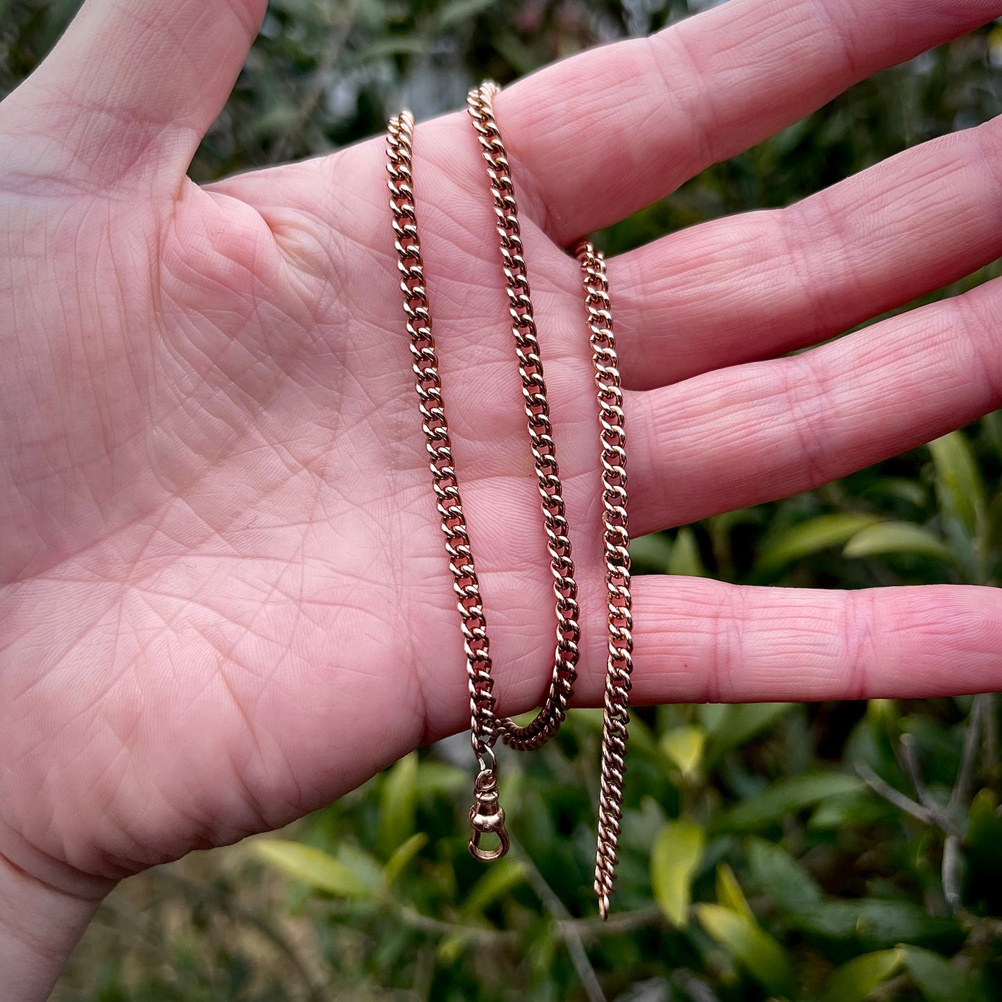 9CT Solid Rose Gold Curb Link Chain 17 Inches With Dog Clip - Superb Quality