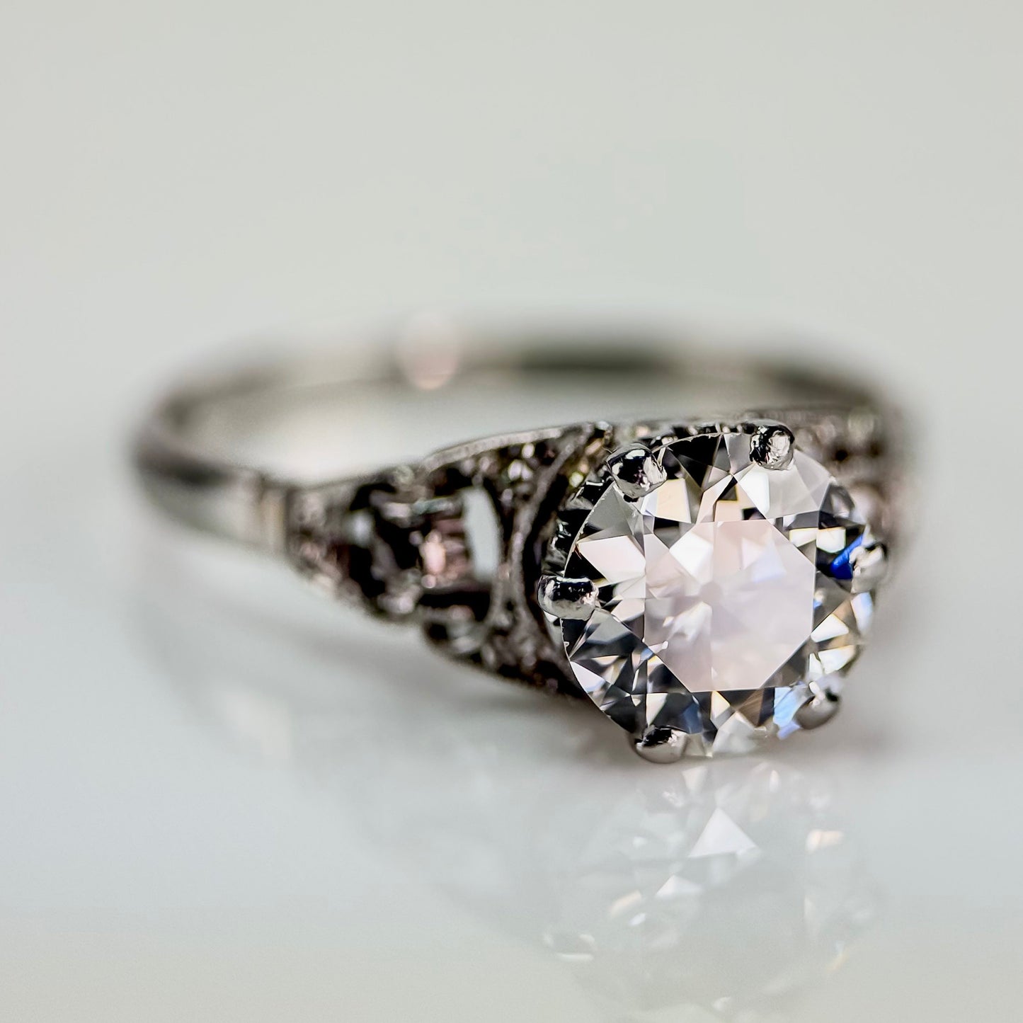 Platinum 1.20ct Old European Cut Diamond Solitaire Engagement Ring