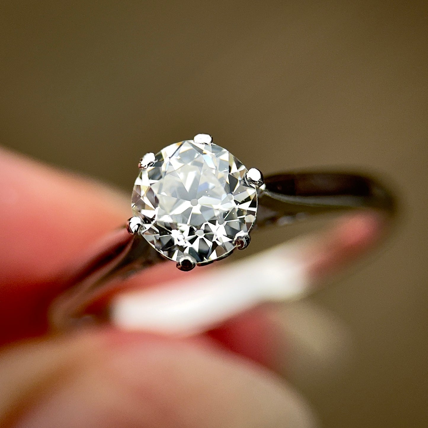 Platinum Antique Art Deco 0.725ct Old Cut Diamond Solitaire Engagement Ring