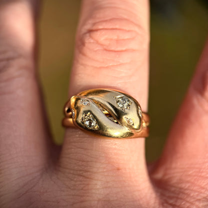 18CT Gold Antique Fully Hallmarked Victorian Old Cut Diamond Snake Ring 8.2g
