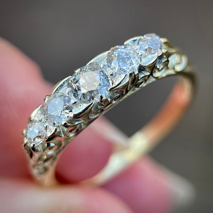 18ct Gold Antique Victorian 0.75ct Old Cut Diamond 5 Stone Ring