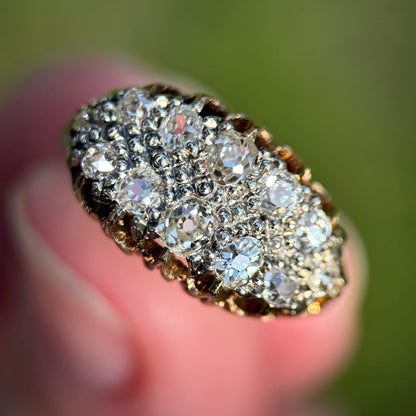 18ct Gold Antique Victorian 1.20ct Old Cut Diamond double two row boat Ring