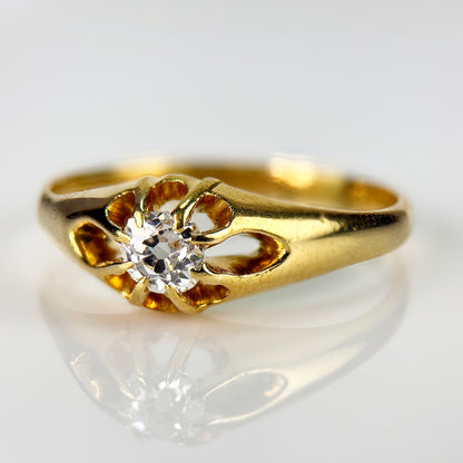 18ct Gold Antique Fully Hallmarked 0.30ct Old Cut Diamond gypsy Ring
