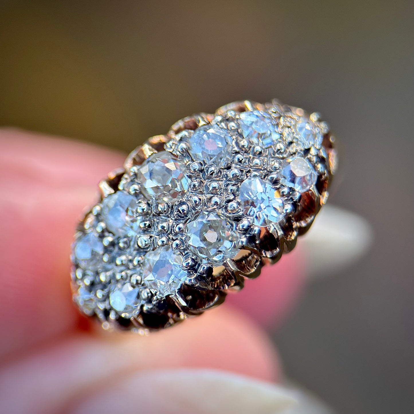 18ct Gold Antique Victorian 1.20ct Old Cut Diamond double two row boat Ring