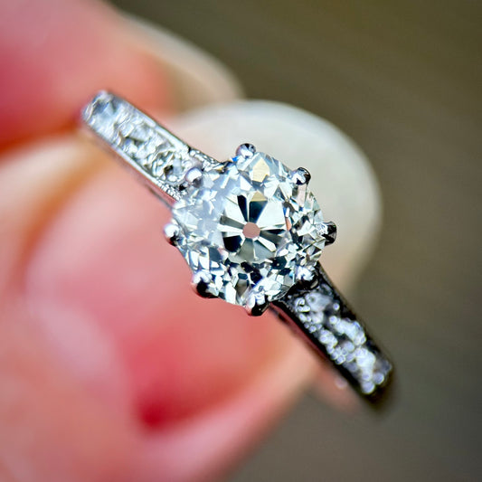 18ct White Gold 1.25ct Old Mine Cut Diamond Solitaire Engagement Ring