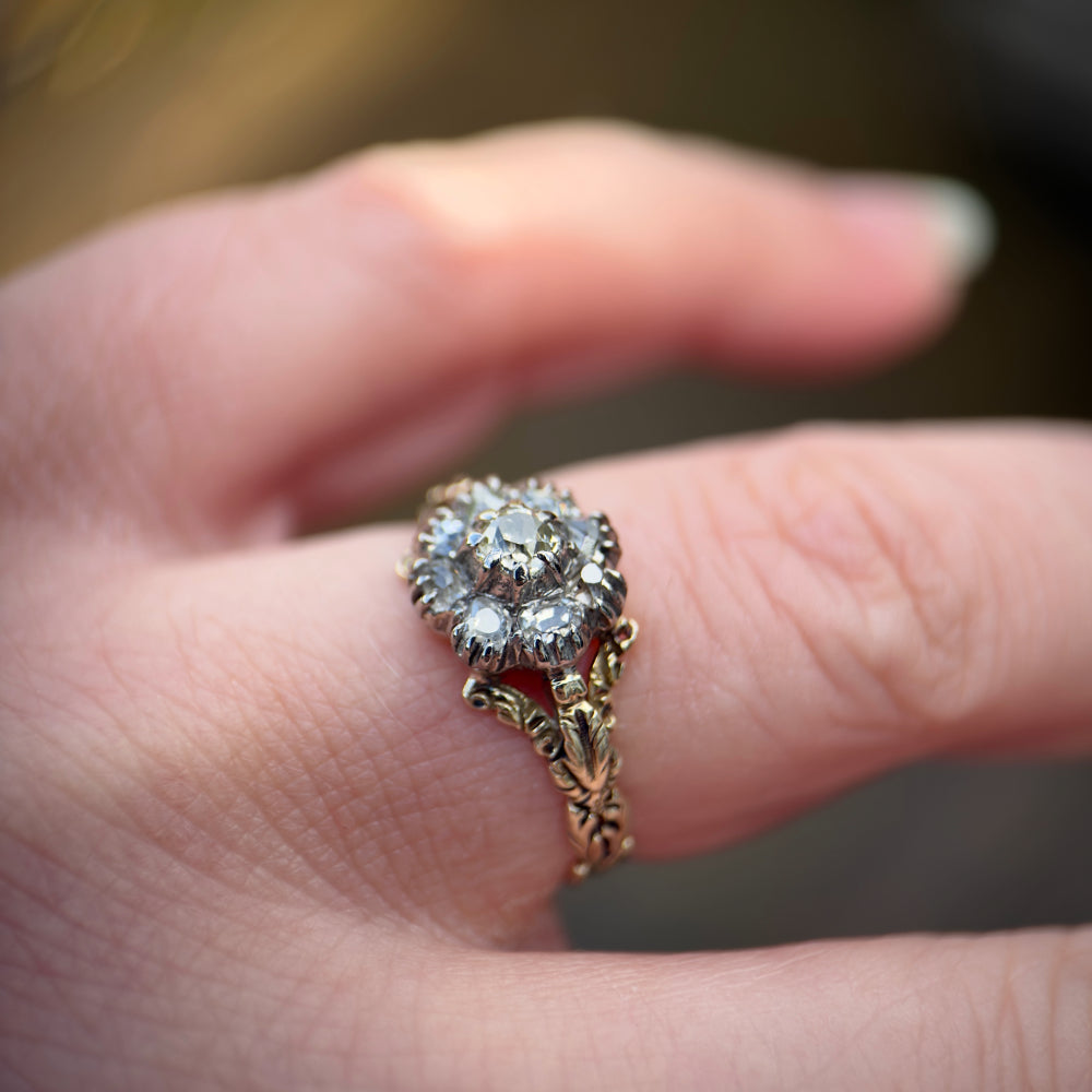 14ct Gold & Silver Antique Georgian 0.57ct Old cut diamond cluster Ring