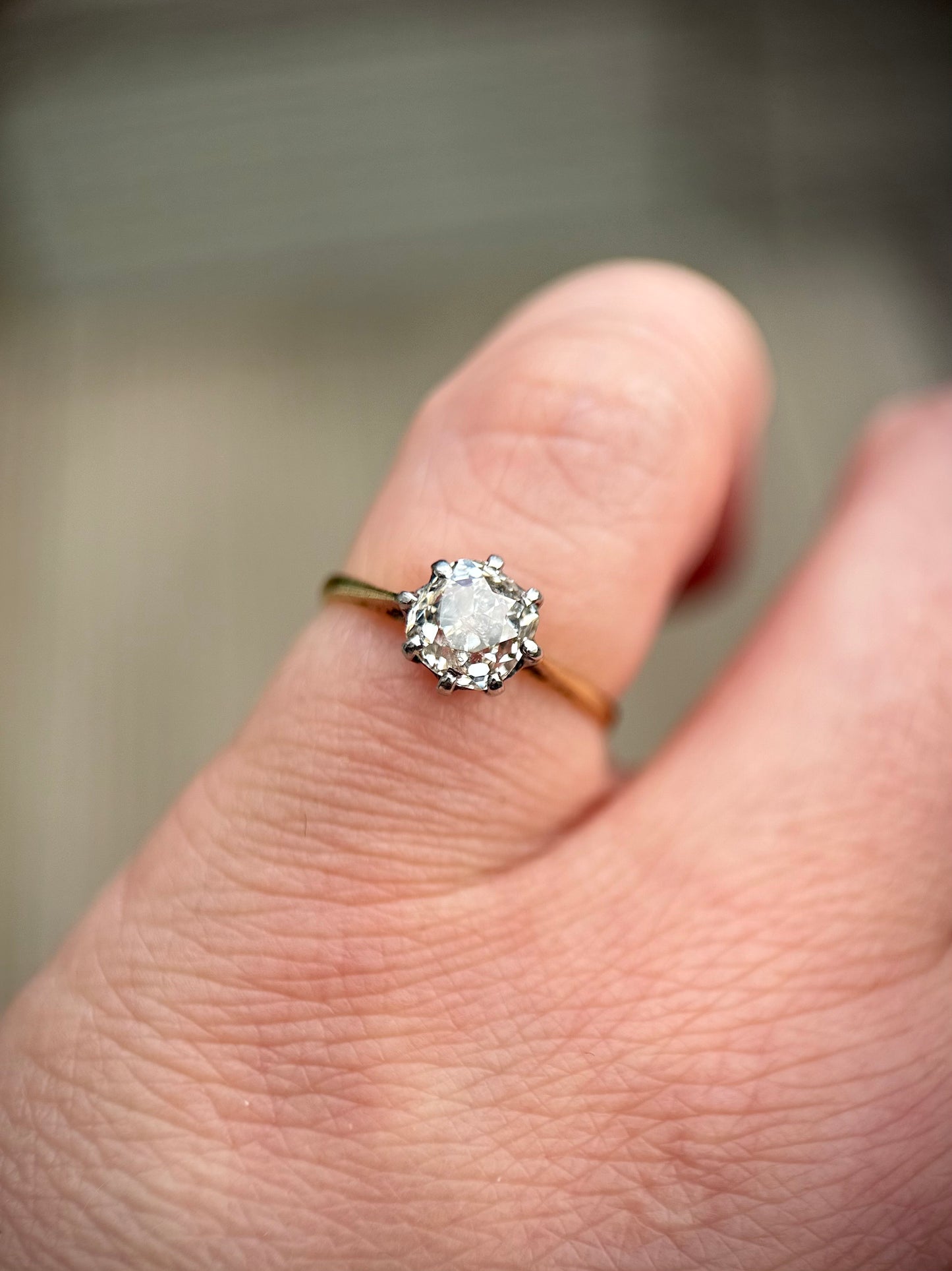 18ct Gold 1.03 ct Old Mine Cut Diamond Solitaire Engagement Ring Size J