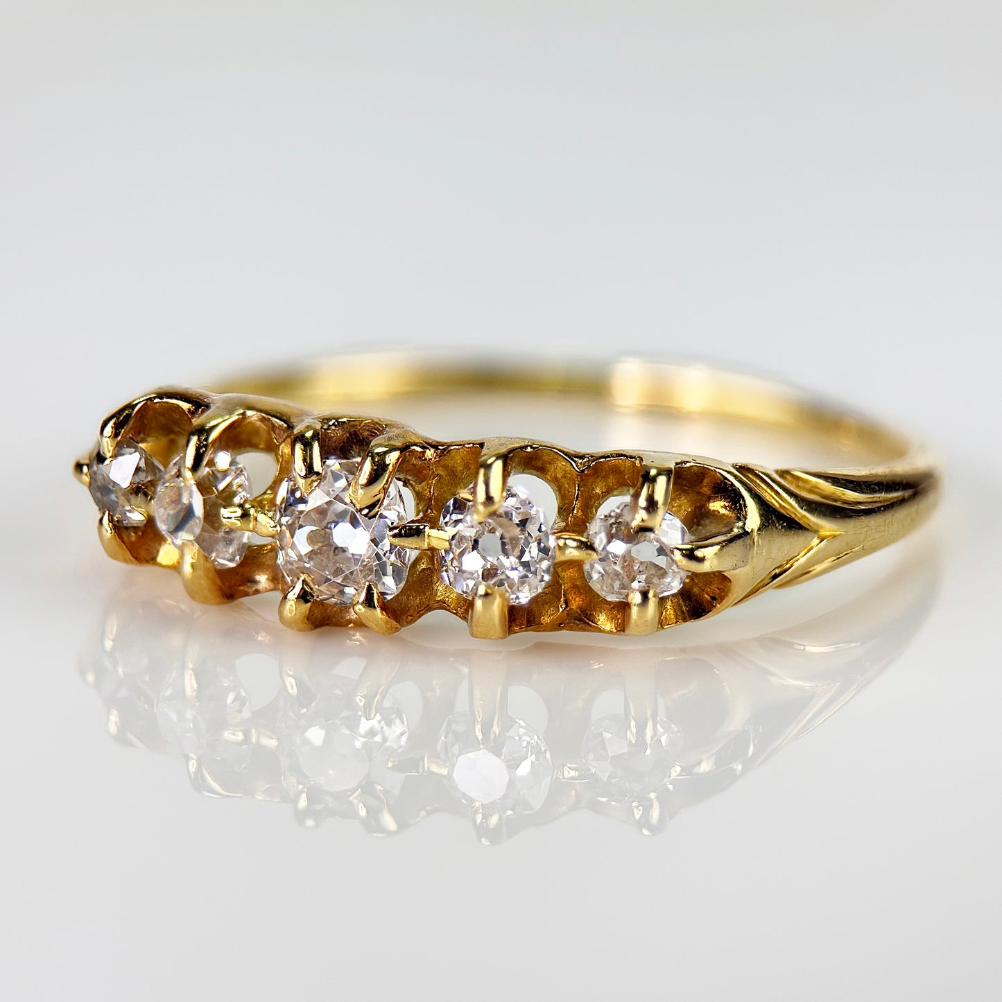 18ct Gold Antique Victorian 0.65ct Old Cut Diamond Five Stone Half Hoop Ring