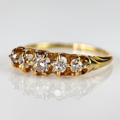 18ct Gold Antique Victorian 0.65ct Old Cut Diamond Five Stone Half Hoop Ring
