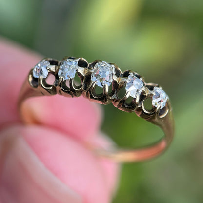 18ct Gold Antique Georgian Old Cut Diamond Five Stone Half Hoop Ring
