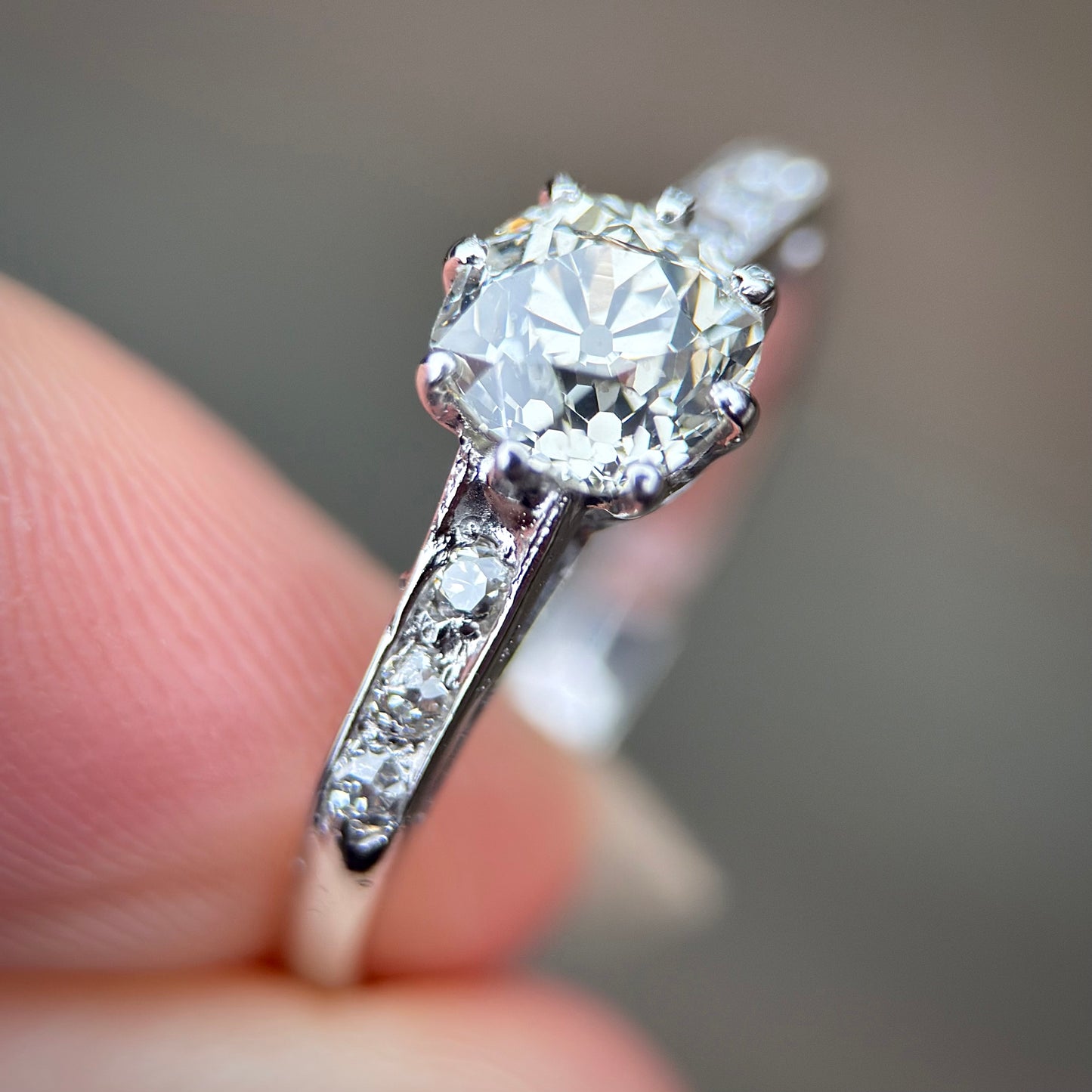 18ct White Gold 1.25ct Old Mine Cut Diamond Solitaire Engagement Ring