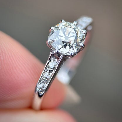 18ct White Gold 1.25ct Old Mine Cut Diamond Solitaire Engagement Ring