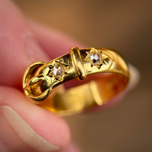 22ct Gold Antique Victorian Fully hallmarked Old Rose Cut Diamond buckle Ring