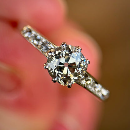 18ct White Gold 1.25ct Old Mine Cut Diamond Solitaire Engagement Ring