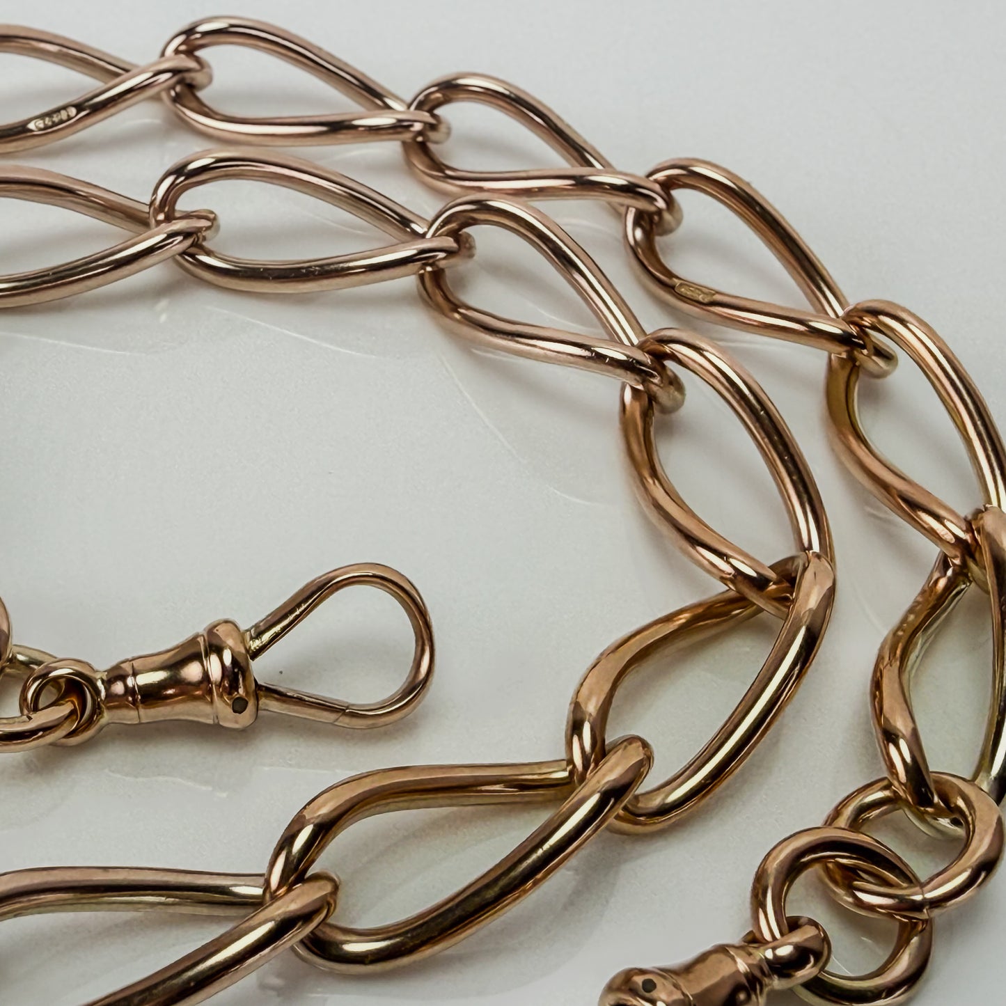 Antique 9ct Rose Gold 17.5" twisted oval Watch Albert Chain 56 grams solid heavy