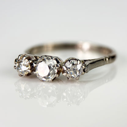 18ct Gold Antique 0.75ct Old Cut Diamond three Stone trilogy ring