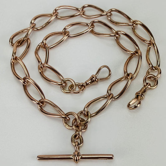 Antique 9ct Rose Gold 17.5" twisted oval Watch Albert Chain 56 grams solid heavy