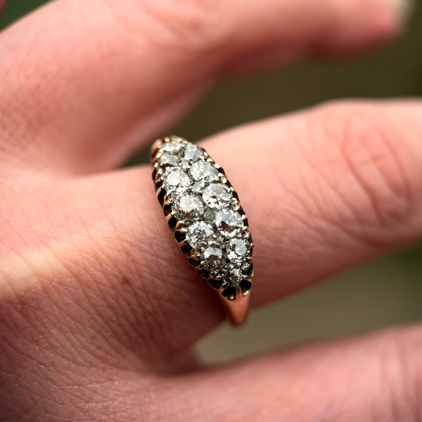 18ct Gold Antique Victorian 1.00ct Old Cut Diamond double two row boat Ring