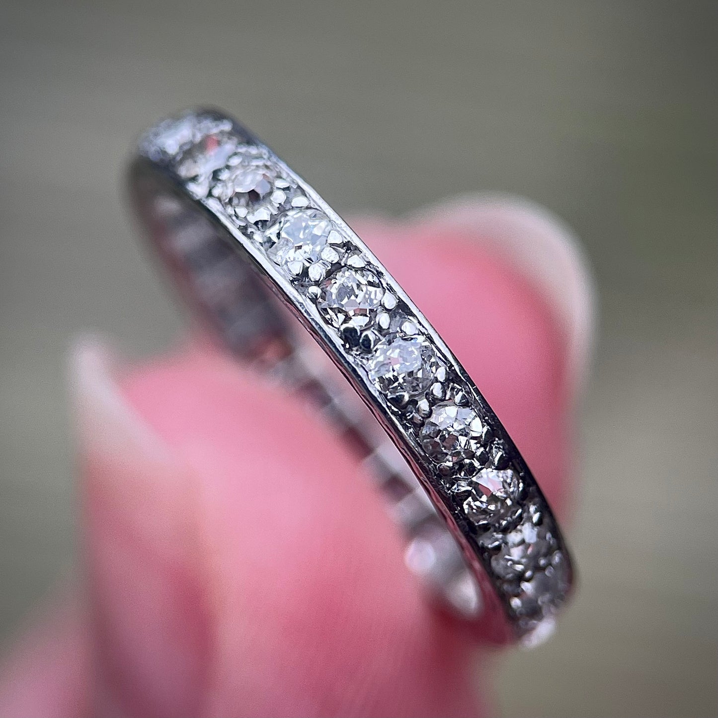 Art Deco Platinum 1.2ct Old cut Diamond Full Eternity Band Ring Size N 2.9g 3mm