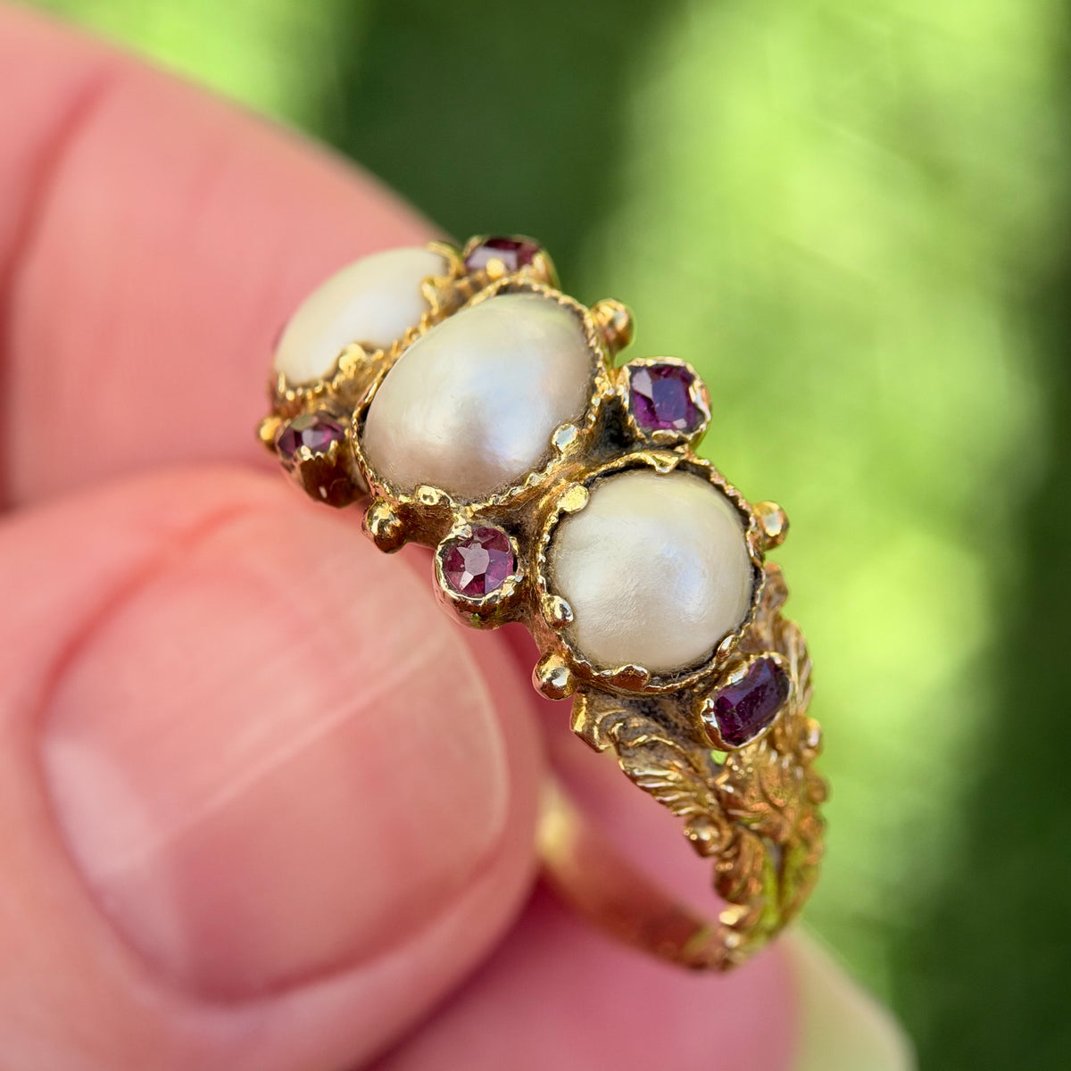 18ct Gold Antique Georgian Pearl & Ruby ring