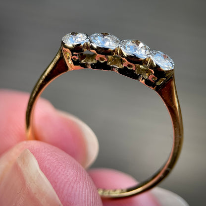 18ct Gold & Platinum Antique 0.60ct Old Cut Diamond 4 Stone Ring Size P