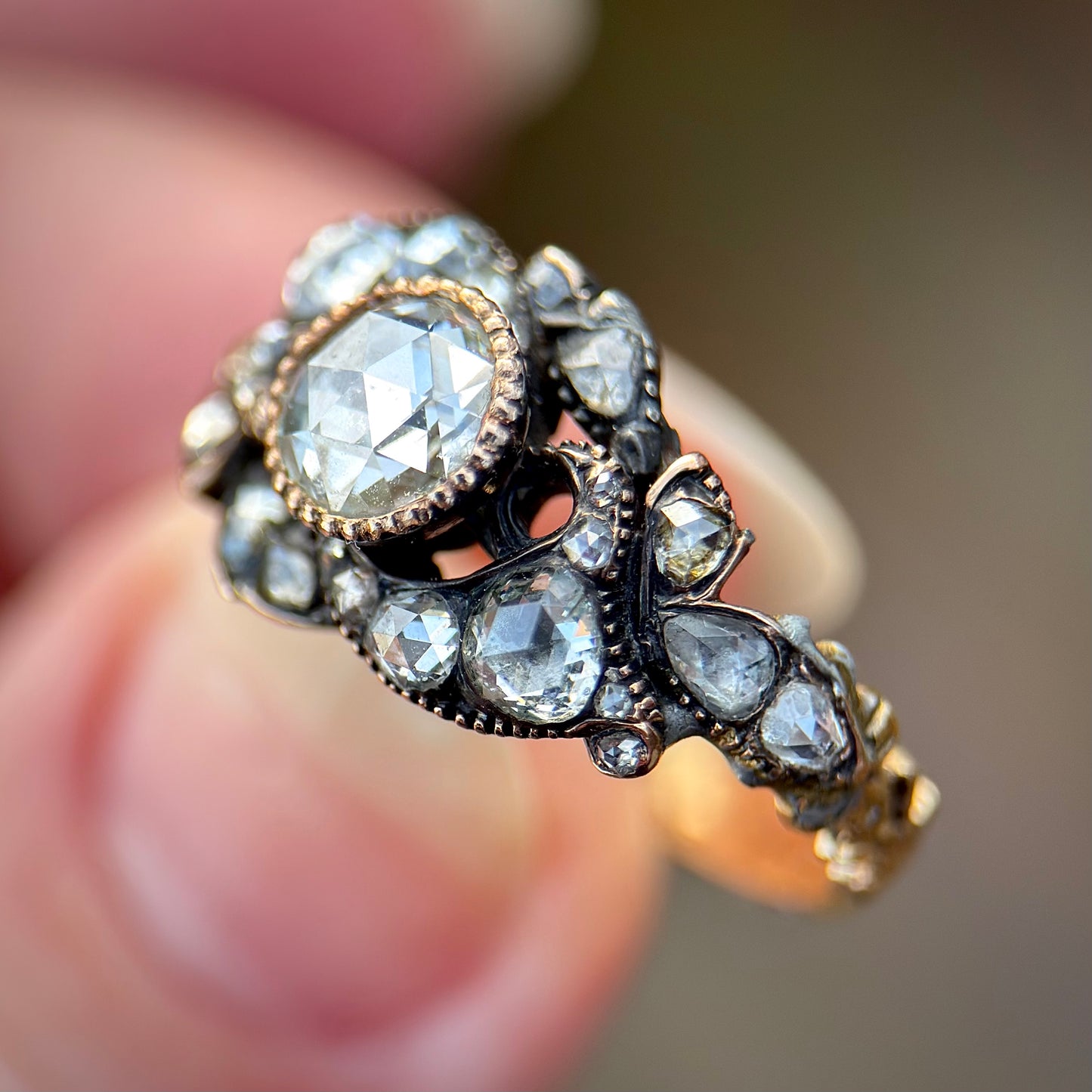 Antique Georgian 1.60ct Old Rose Cut Diamond Gold Ring N 1/2 4.9g