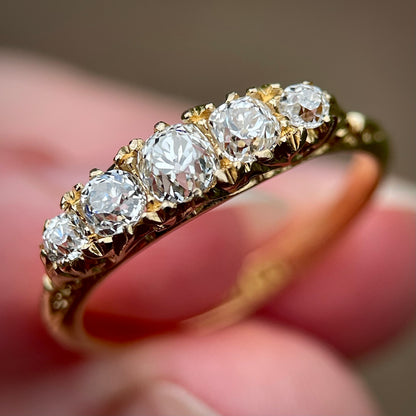 18ct Gold Fully Hallmarked Antique Victorian 0.77ct Old Cut Diamond 5 Stone Ring