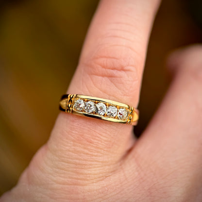 18ct Gold Antique Victorian 0.30CT Old Cut Diamond Five Stone Ring Size J