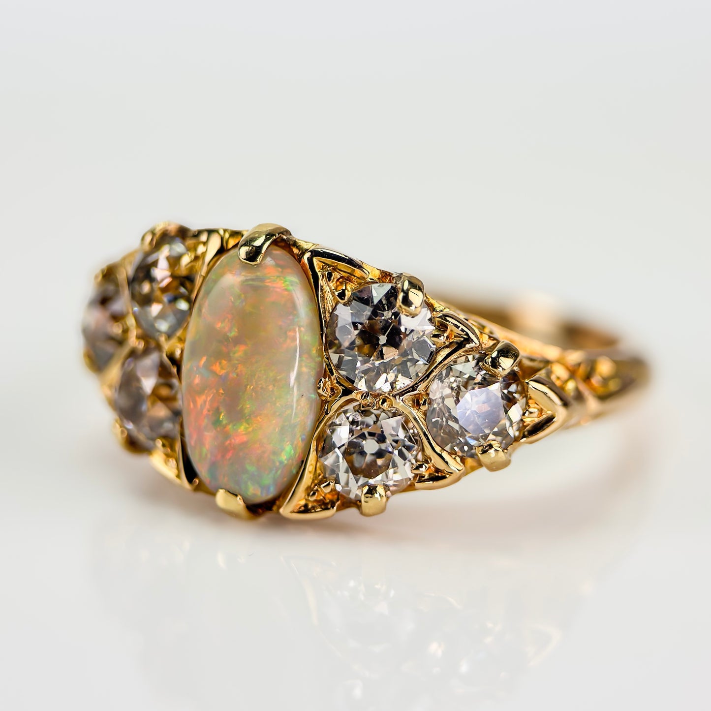 18CT Gold Antique Victorian Black Crystal Dark Opal 1.2ct Old Cut Diamond Ring