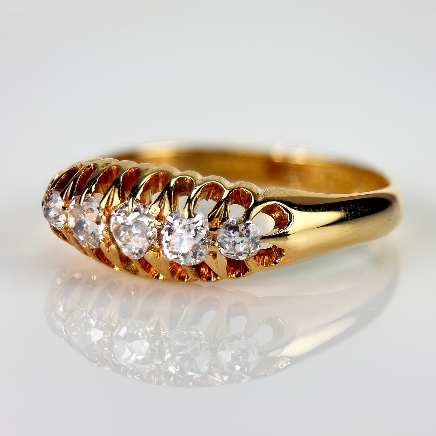 18ct Gold 0.40CT Antique Fully Hallmarked Old Cut Diamond Five Stone Ring Size N