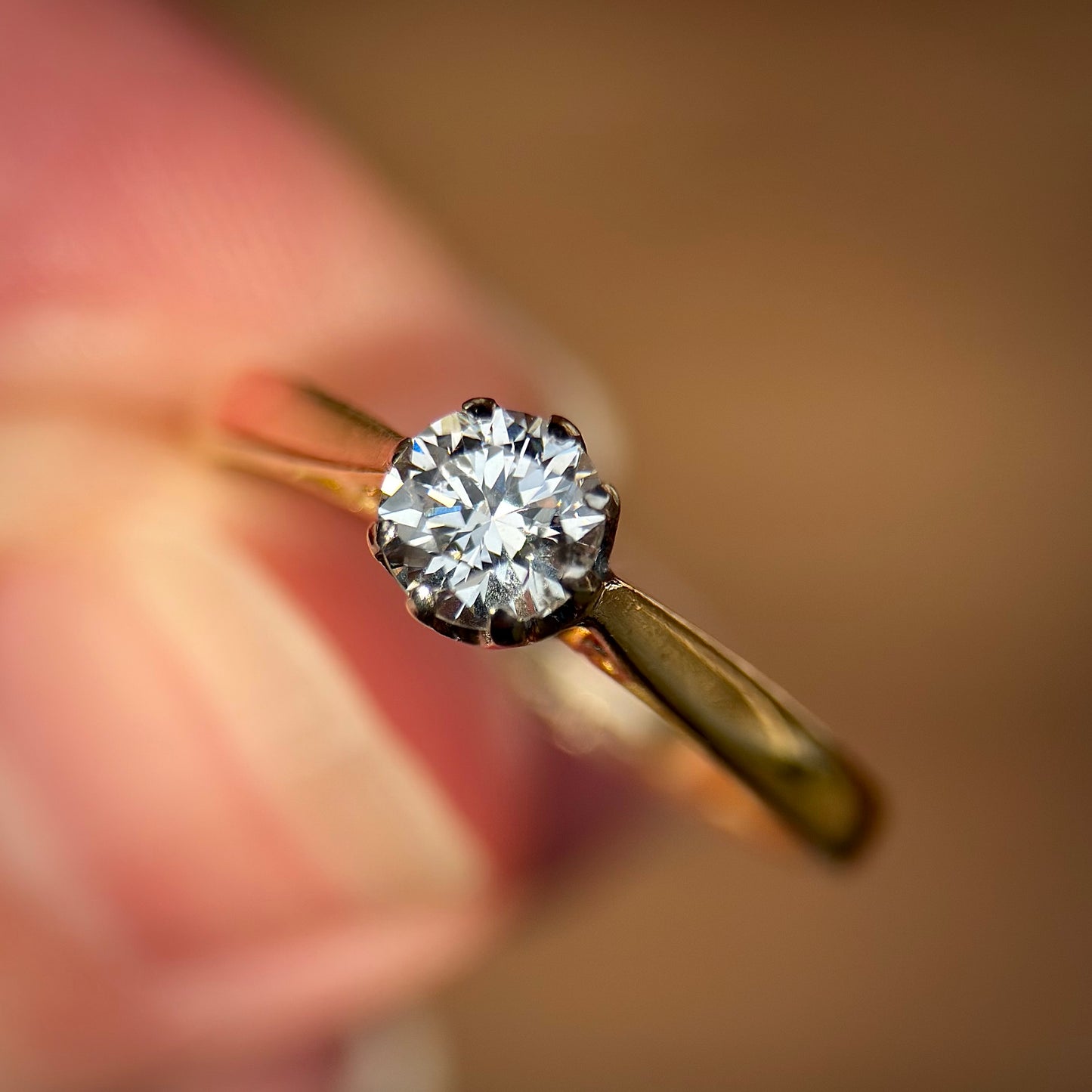 Vintage 18ct Gold Plat 0.45ct Diamond Solitaire Engagement Ring