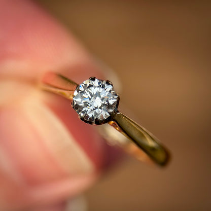 Vintage 18ct Gold Plat 0.45ct Diamond Solitaire Engagement Ring